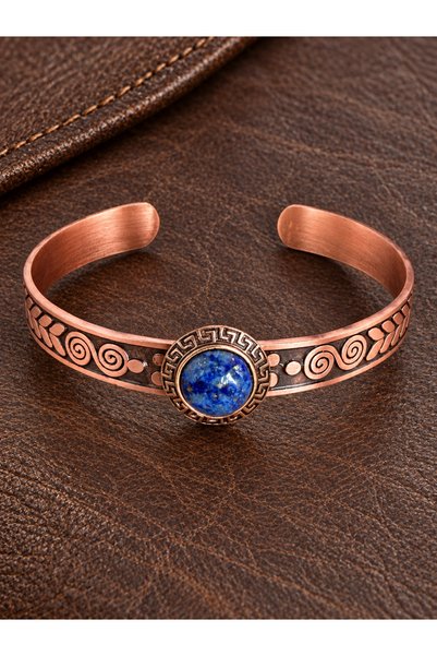 Rupen Kraft Women's Copper Bracelet Handcrafted Pure Copper Round Lapis Stone...