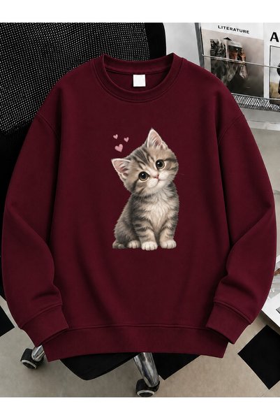 Revasser Unisex Erkek/Kadın PONÇİK KEDİ Detaylı Özel Baskılı Renkli Oversize ...