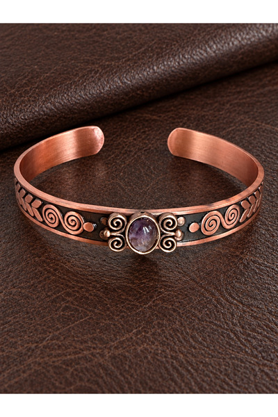 Rupen Kraft Women's copper bracelet handcrafted pure copper oval amethyst nat...