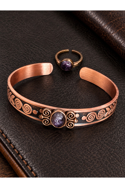 Rupen Kraft Women's Copper Ring Bracelet Handcrafted Pure Copper Oval Amethys...