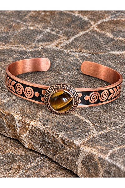 zadenza gold Women's Copper Bracelet Handcrafted Pure Copper Round Tiger's Ey...