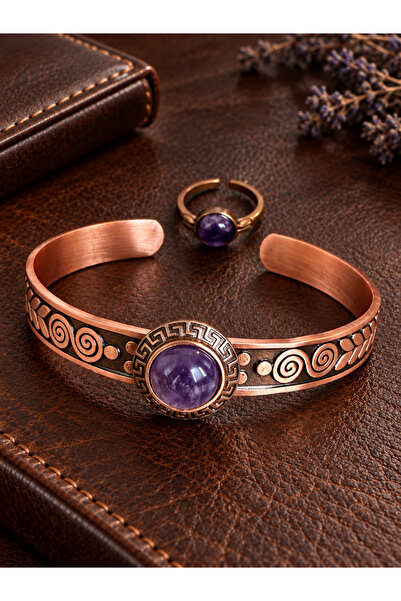 Rupen Kraft Women's Copper Ring Bracelet Handcrafted Pure Copper Round Amethy...