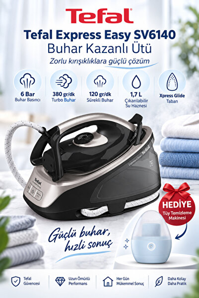 TEFAL Express Easy SV6140 Buhar Kazanlı Ütü 6 Bar 380 g/dk Turbo Buhar +Tüy T...