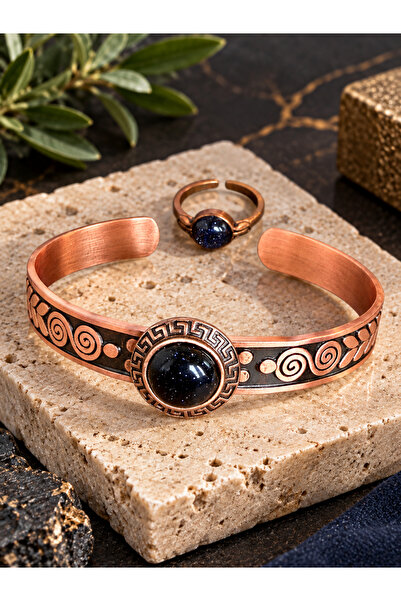 zadenza gold Women's copper ring bracelet handcrafted pure copper round star ...