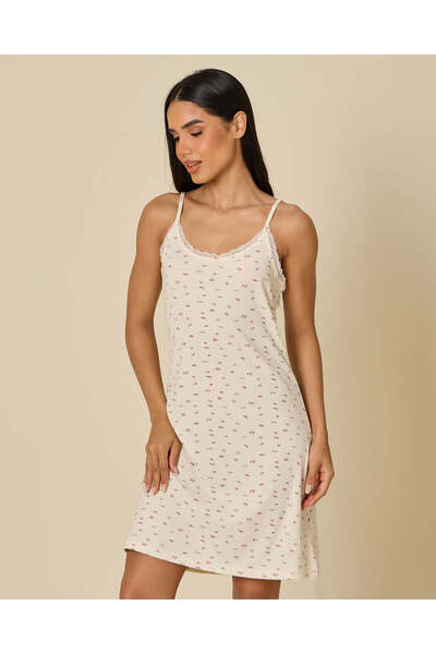 REDTAG Women Cream Printed Pointelle Chemise