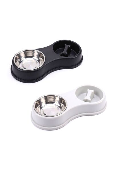 Yummie Set hranire pentru caini si pisici cu 2 boluri inox si suport antidera...