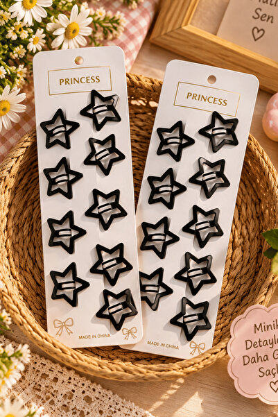Generic Brand 10 Pieces Black Star Snap Hair Clip Set – 3 cm Girls' Hair Clips