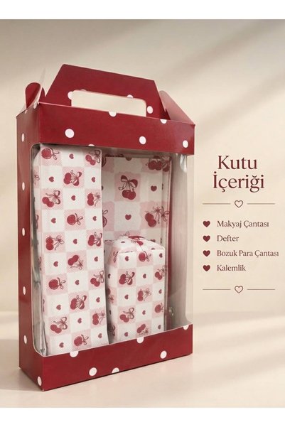 Adalinhome Lizy 4’lü Kırtasiye Seti – Makyaj Çantası, Defter, Bozuk Para Çant...