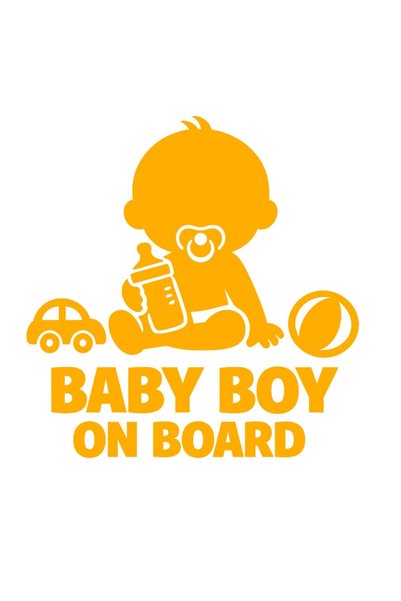 OEM Autocolant auto  "Bebeluș băiețel la bord ", Model 6, 10cm, Portocaliu