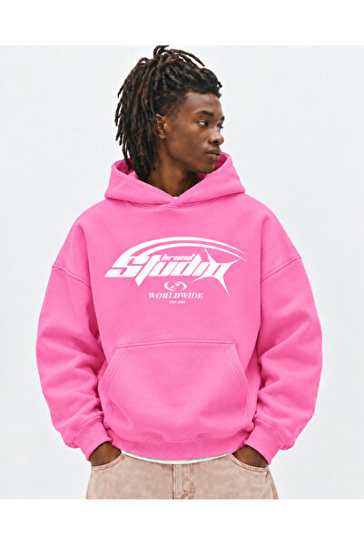Erkek Sweatshirt 3 İplik Grafik Yazı Baskılı Kapüşonlu Kanguru Cepli Oversize Hoodie