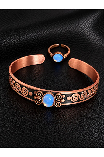zadenza gold Women's copper ring bracelet handcrafted pure copper oval opal s...