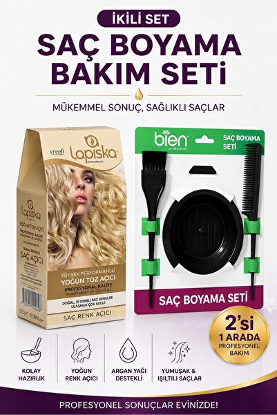 Lapiska Professional 125 Gr Yoğun Toz Saç Açıcı + Bien Professional 3’lü Saç Boyama Seti Kase Fırça Tarak