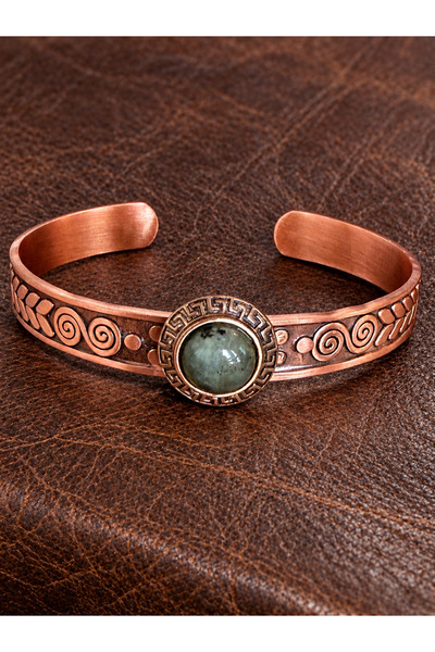 Rupen Kraft Women's Copper Bracelet Handcrafted Pure Copper Round Green Agate...