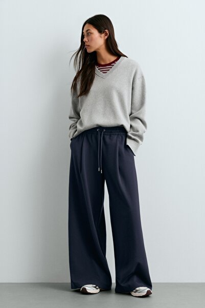 Oysho Wide leg piqué cotton trousers