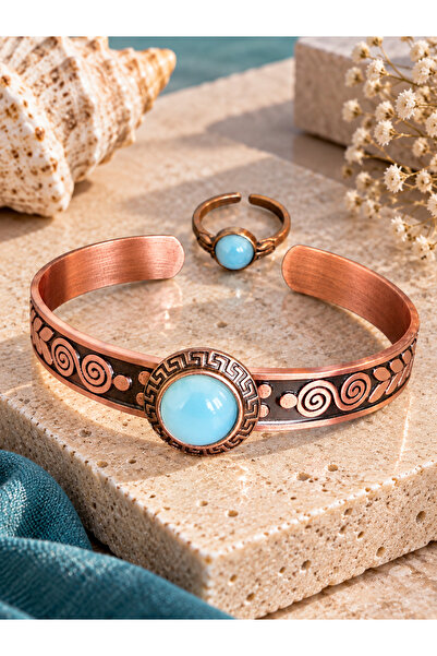 zadenza gold Women's copper ring bracelet handcrafted pure copper round opal ...