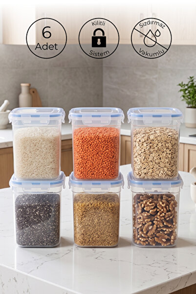 Kitchen Life 6'lı Etiketli Kare Vakumlu Saklama Kabı Seti 1500 ml Kilitlenebi...