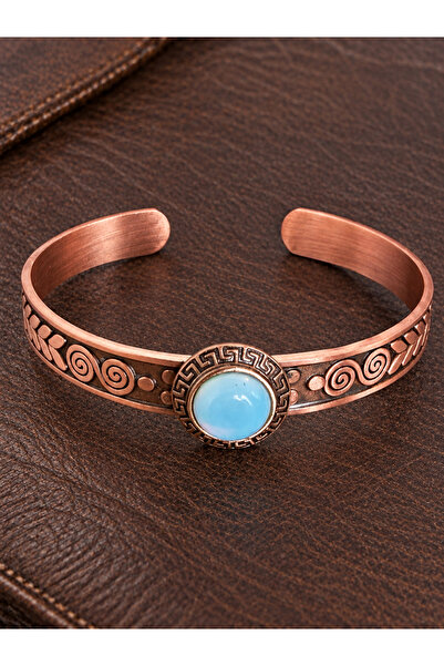 Rupen Kraft Women's copper bangle handcrafted pure copper round opal stone na...