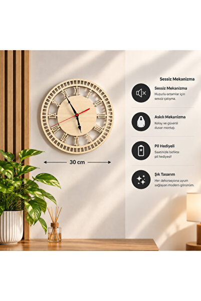 Genel Markalar Ezolife Clock Three 30 cm Dekoratif Duvar Saati