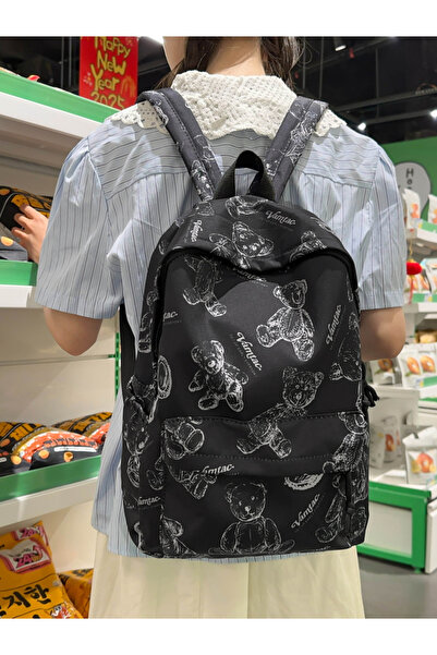 Take Two By Styli Black Teddy Bear Print Backpack