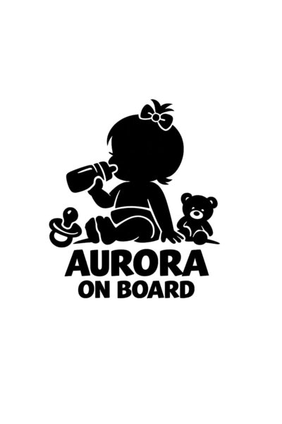OEM Autocolant auto  "AURORA ON BOARD ", Model Logan, 15cm, Negru