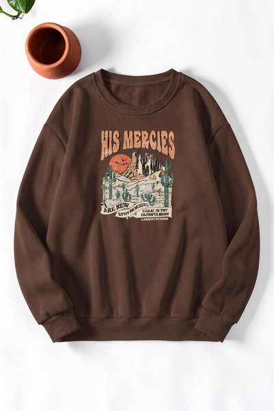 uyguntarz Unisex φούτερ με στάμπα His Mercies και λαιμόκοψη ποδηλάτου