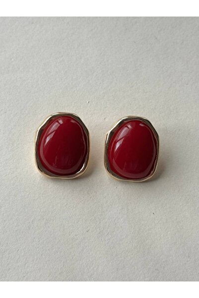 Alveole Jewelry Gold Organik Formlu Kırmızı Taşlı Vintage Küpe