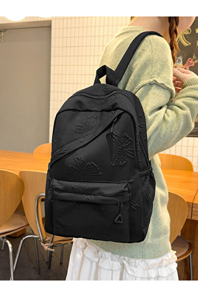 Take Two By Styli Black Embossed Butterfly Backpack