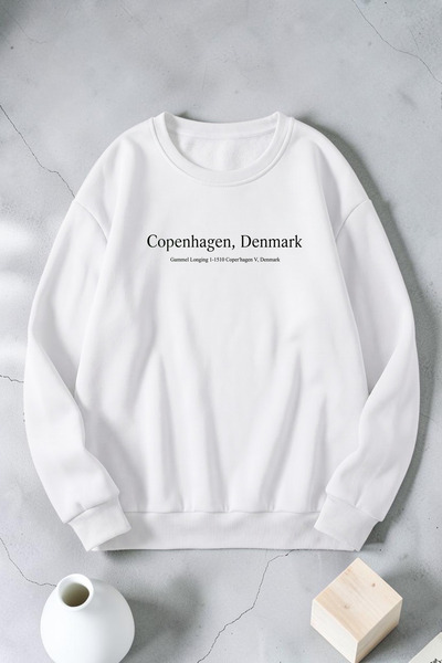 uyguntarz Unisex Φούτερ με στάμπα Κοπεγχάγης, Δανία, με λαιμόκοψη ποδηλάτου
