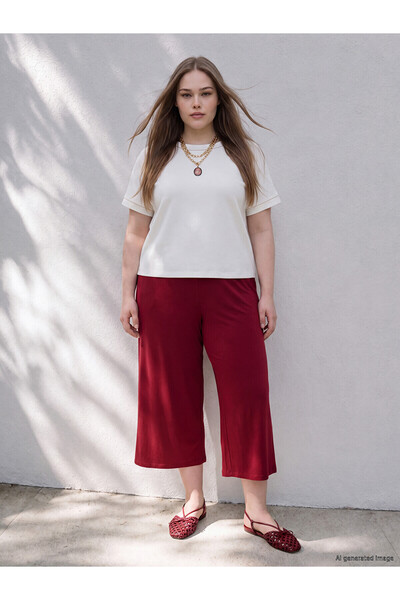 LC Waikiki Alita City Lcw Curve Burgundy Combed Cotton Plain Loose & Baggy Wo...
