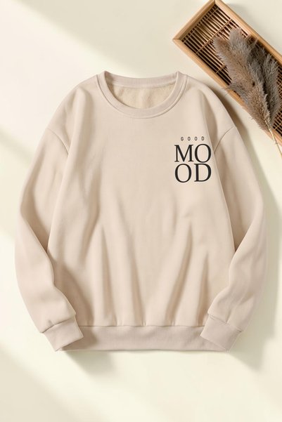 uyguntarz Hanorac unisex cu imprimeu Good Mood, cu guler rotund