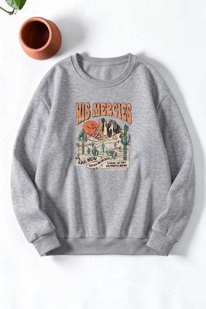 uyguntarz Unisex His Mercies Printed Crew Neck Sweatshirt