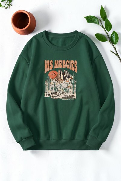 uyguntarz Unisex His Mercies Printed Crew Neck Sweatshirt