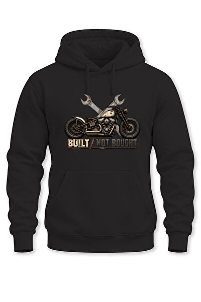 WİDİ Unisex Built Not Bought Motorcycle Printed Hooded Sweatshirt – Vintage B...