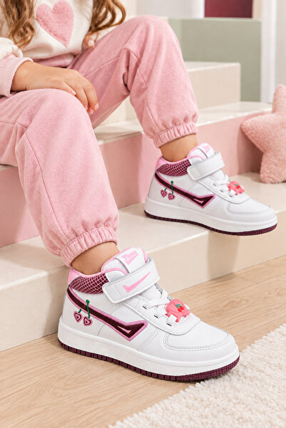 Slipcat Girl's Cherry Patterned, Velcro, Lace-Up Look, Casual Boots
