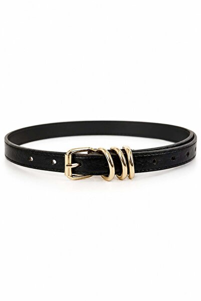 HAKKE Women's Gold Buckle Thin Leather Belt