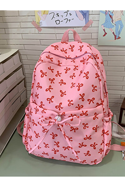 Take Two By Styli Pink Bow Print Backpack