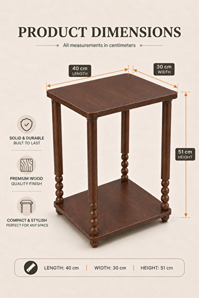 Yanara 2 Tier Wooden Side Table with Storage Shelf, Rustic Brown Accent End T...