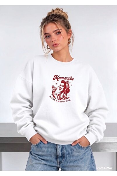 FUFLUNS Mamacita Printed Oversized Women's Crewneck Sweatshirt
