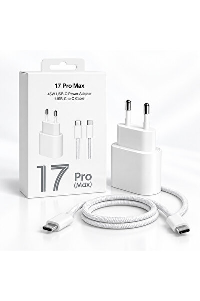 İPHONE 17 PRO MAX İLE UYUMLU 45W USB-C Hızlı Şarj Adaptörü + USB-C to USB-C Kablo