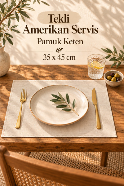 Morlay Tekli Yıkamalı Pamuk Keten Amerikan Servis 35x45 cm – 1 Adet Dikdörtge...