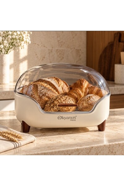 Store HGY Home Krem Rengi Şeffaf Kapaklı Ekmeklik