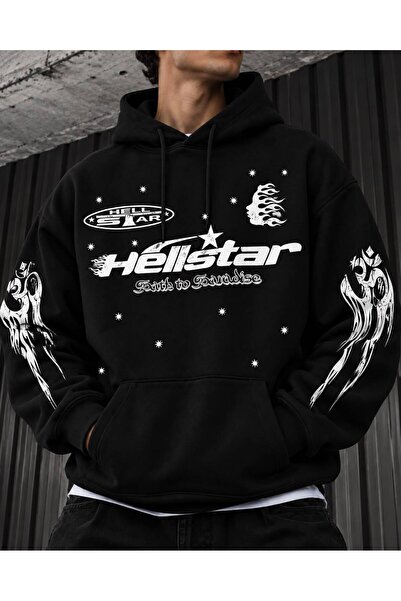 HAI COLLECTİON Erkek Sweatshirt 3 İplik Grafik Baskılı Kapüşonlu Kanguru Cepl...