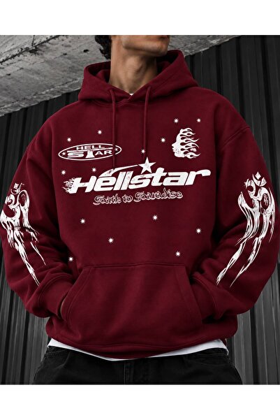 Erkek Sweatshirt 3 İplik Grafik Baskılı Kapüşonlu Kanguru Cepli Oversize Hoodie
