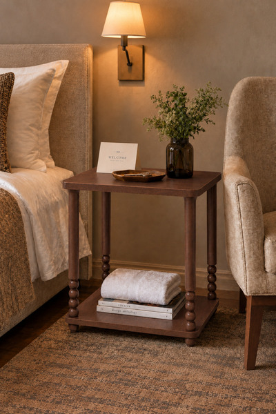 Yanara 2 Tier Wooden Side Table with Storage Shelf, Rustic Brown Accent End Table, Modern Nightstand for Living Room, Bedroom and Sofa Side Furniture