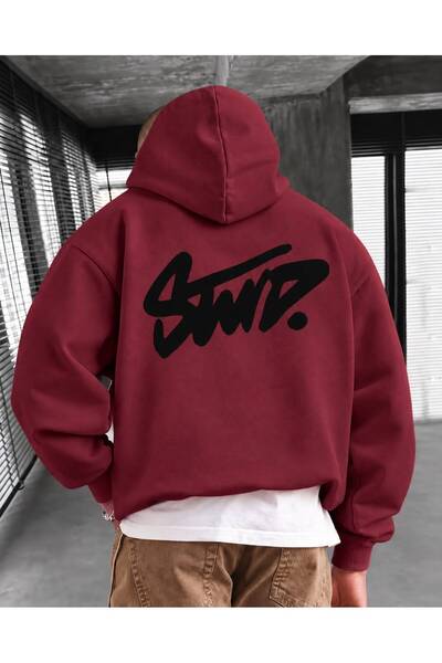 HAI COLLECTİON Erkek Sweatshirt 3 İplik Kapüşon Baskılı Oversize Kapüşonlu Ka...