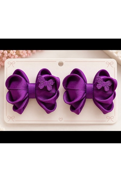 zamansız takı Purple Butterfly Detailed Bow Buckle – Set of 2