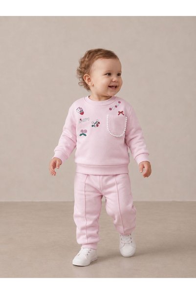 SEENJOB KİDS Simit Yaka Happy Printed Sweatshirt with Pocket Detail / Ribbed ...