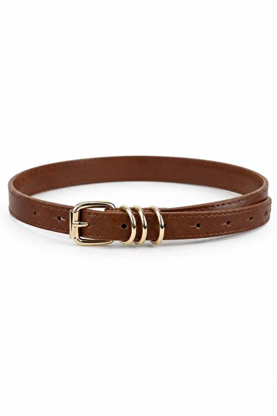 HAKKE Women's Gold Buckle Thin Leather Belt