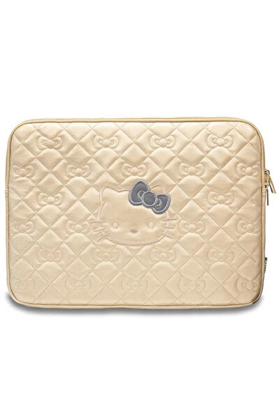 Hello Kitty Husă pentru laptop de până la 14 inci, matlasată, cu fermoar auriu