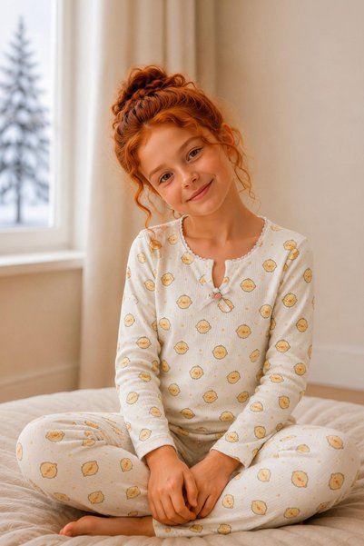 Tarık Women's Chick Patterned Mother-Daughter Combination Camisole Fabric Seasonal Pajama Set